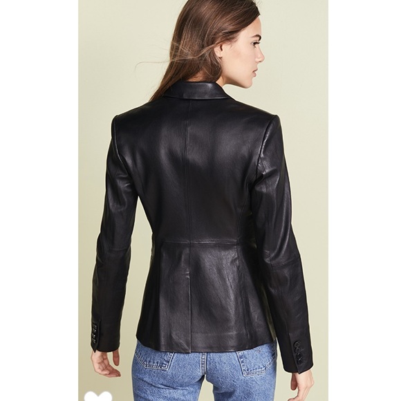 Theory Lamb Leather Blazer in Black. - Picture 3 of 11